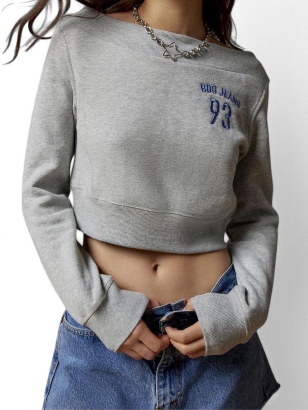 BDG Urban Outfitters Gray Cropped Embroidered Sweatshirt Small